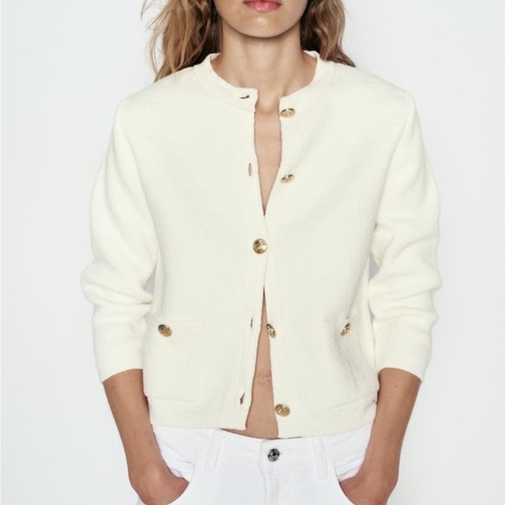 Zara Cream Cardigan with Gold Buttons large